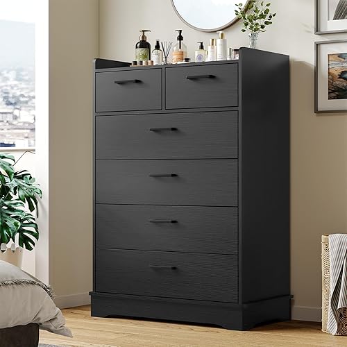 Black 6 Drawer Dresser, Wooden Storage Chest of 6 Drawers,