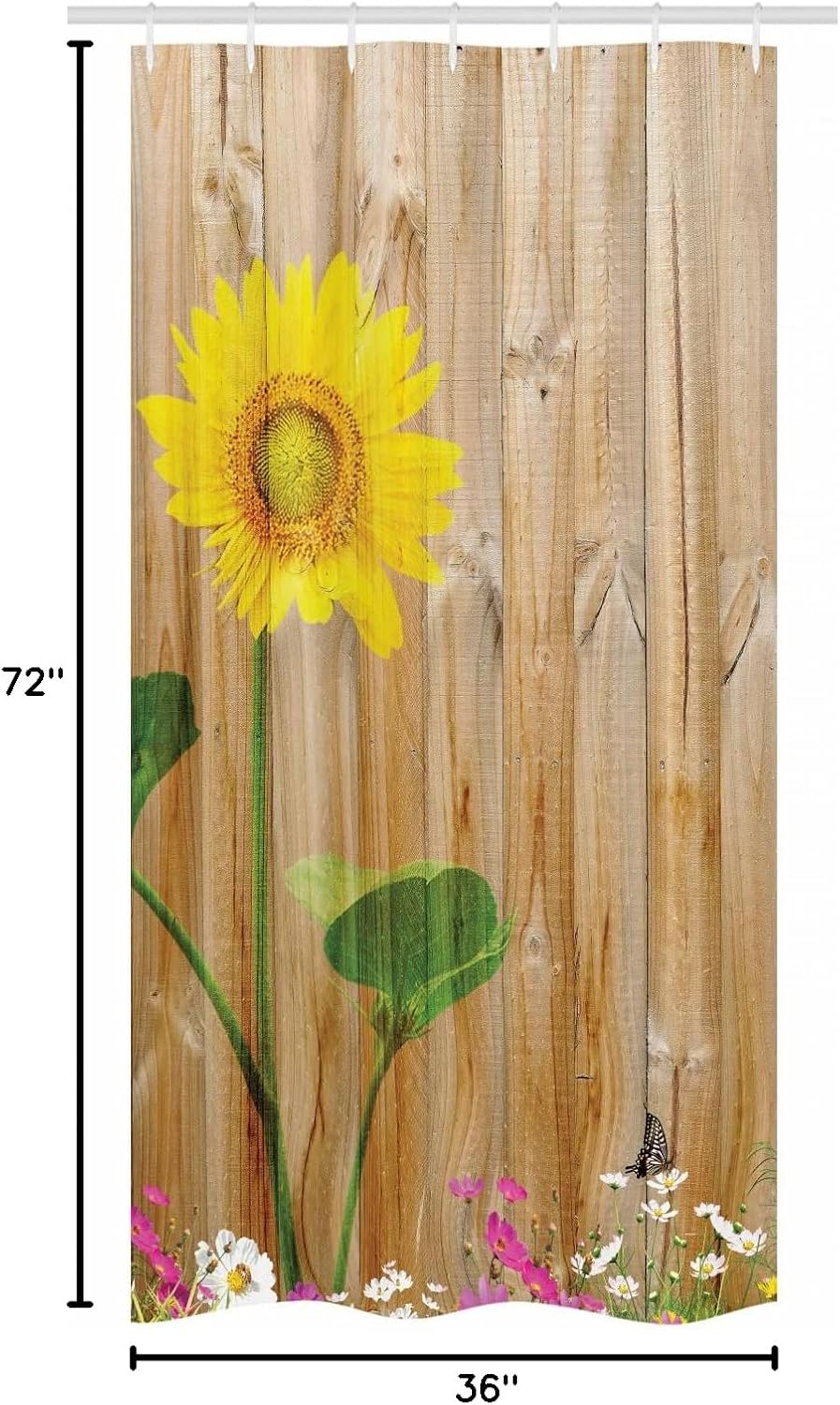 Ambesonne Sunflower Stall Shower Curtain, Sunflower Painting on Wooden Background Timber Countryside Theme, Fabric Bathroom Decor Set with Hooks, 36" W x 72" L, Sand Brown Yellow Green