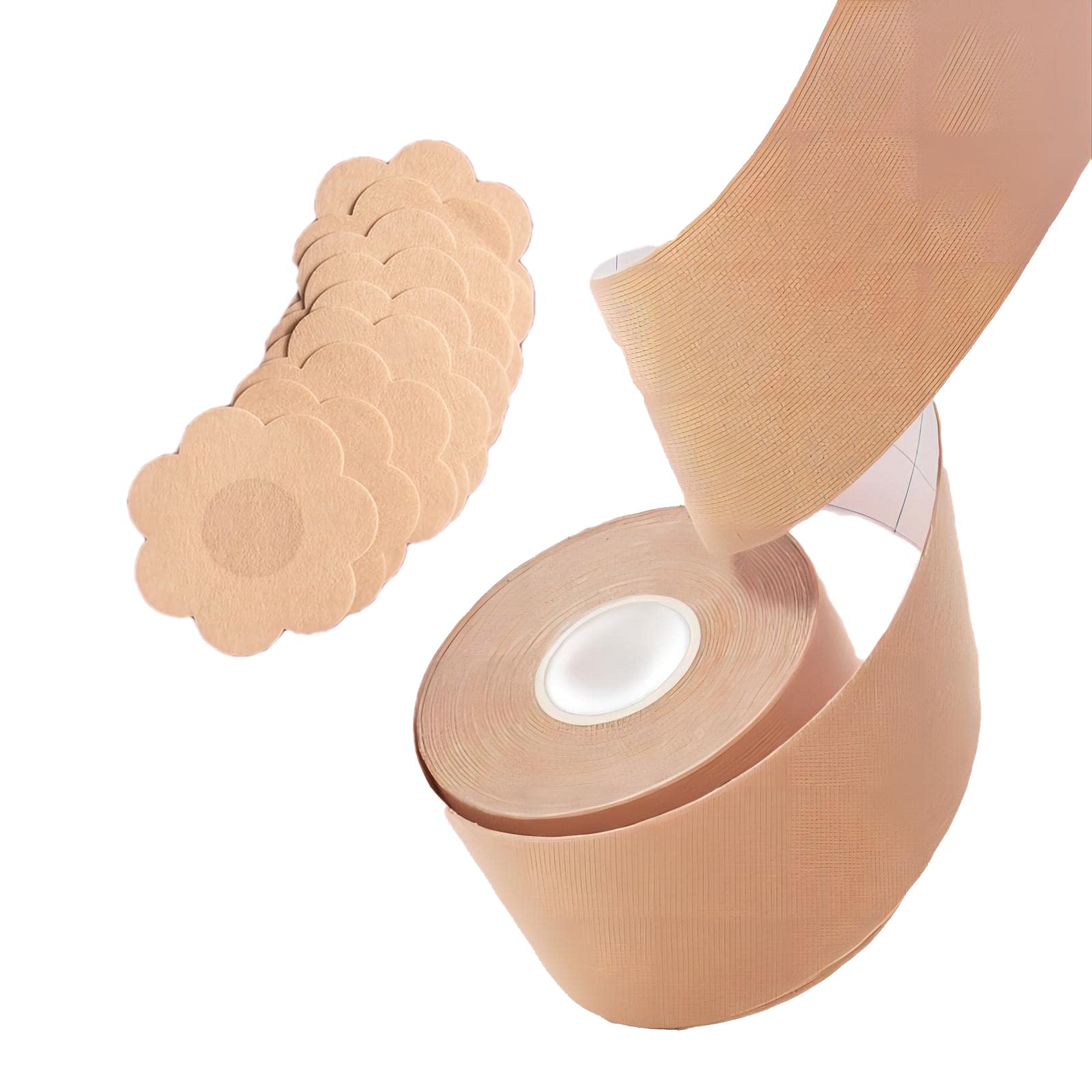 Wieysdoo Breast Boob Tape Bra Lift Up Invisible Self Adhesive Push-up Tape Backless Strapless Breast Pasties Beige with Set of 5 Pairs Nipple Cover