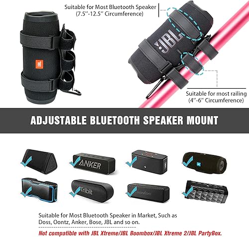 Miniatura 2 de Soporte de altavoz portátil para altavoces Bluetooth inalámbricos con circunferencia de 7.5 a 12.5 pulgadas, correa ajustable impermeable soporte de