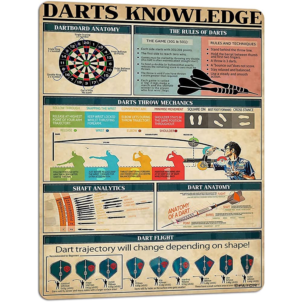 peiyeety Metal Poster Plaque Vintage Tin Sign Darts Knowledge Vintage Metal Sign Bar Cafe Wall Decoration Art Printing Poster Retro Metal Tin Sign TIN Sign-8x12inch