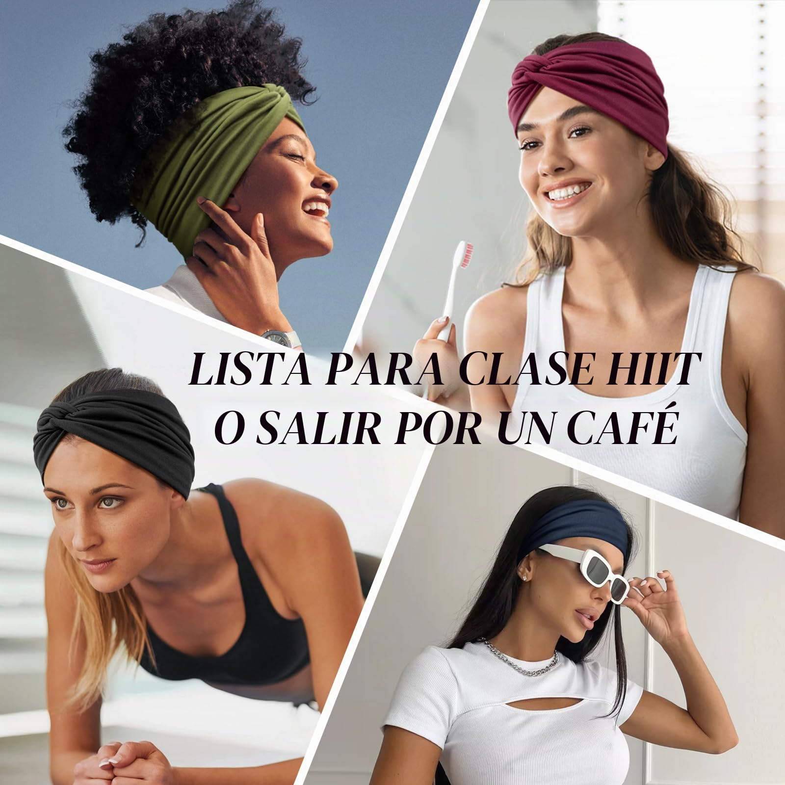 Diademas Mujer Delgadas,4Pcs Turbantes para Mujer – Bandana Elásticas Anchas Cinta Pelo para Yoga, Fitness & Maquillaje – Africano Headband Accesorio de Cabello de Verano