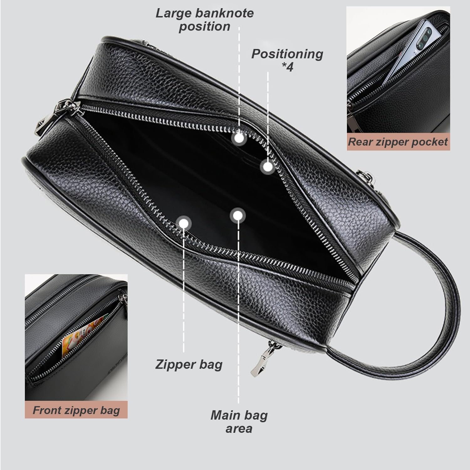 Men Purse Hand Bag for Men PU Leather Mens Handbag with Handle & Coded Lock Soft Elegant Man Purse for Daily Use