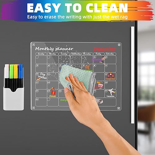Miniatura 9 de Calendario magnético para refrigerador de 12 x 16 pulgadas, acrílico en blanco, pizarra de borrado en seco, calendario transparente para