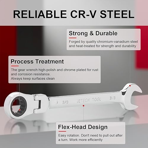 Miniatura 7 de Jetech Llave de engranaje de cabeza flexible de 34 pulgadas, llave de trinquete flexible de grado industrial fabricada con acero de aleación Cr-V