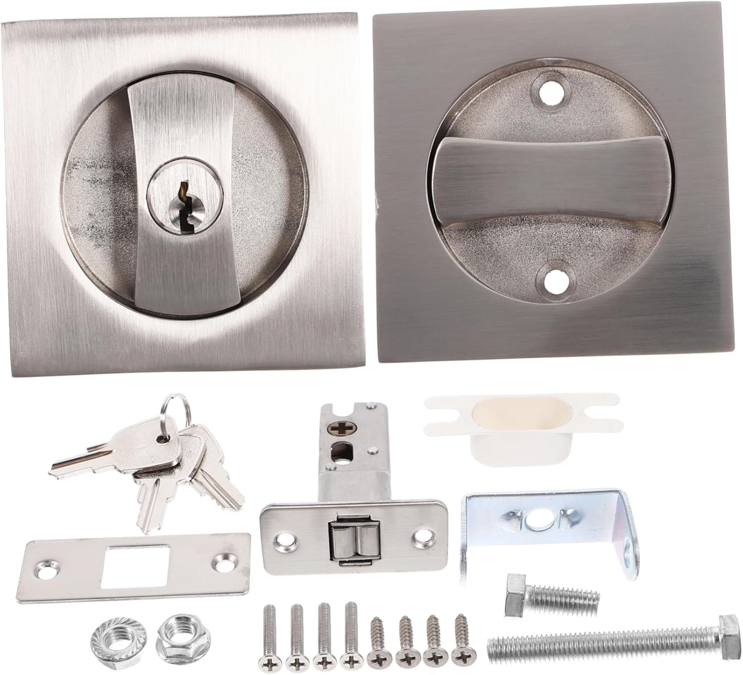 POPETPOP 2sets Invisible Pocket Door Lock Key Design Hardware for Interior Privacy for Bathrooms and Bedrooms