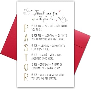Bewoow Religious Pastor Thank You Card, Christian Appreciation Card for Preacher Minister Teacher Clergy, Ordination Anniversary Retirement Cards for Men Women Church Leader Gift