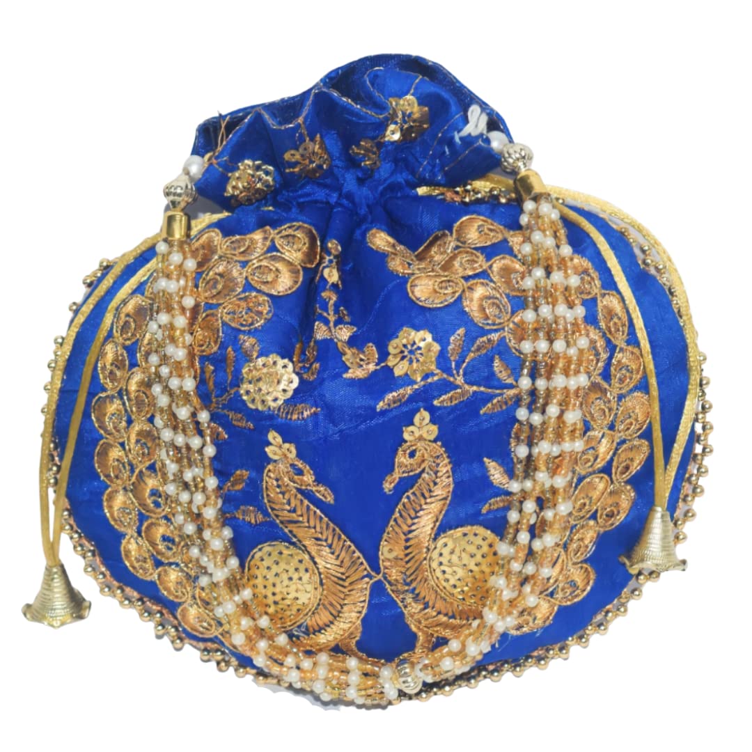TheHandikrafts Designer Embroidered Handbags for Women Wedding Party and Return Gift Potli Bags for Party Accessories (Blue) (B0BRYC5P5H) Amazon Price History, Amazon Price Tracker