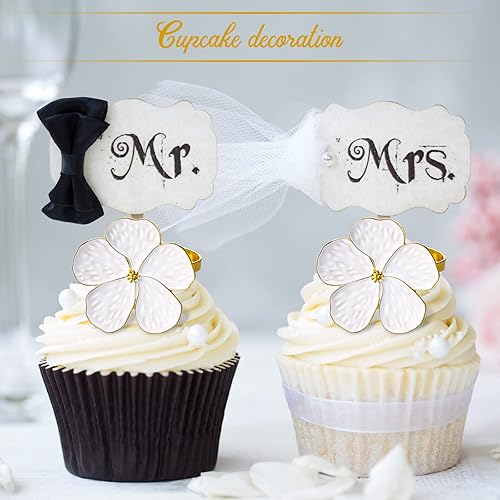 Miniatura 5 de Juego de servilleteros de flores blancas, servilleteros dorados navideños, hebillas florales para boda, fiesta, banquete, Acción de Gracias,