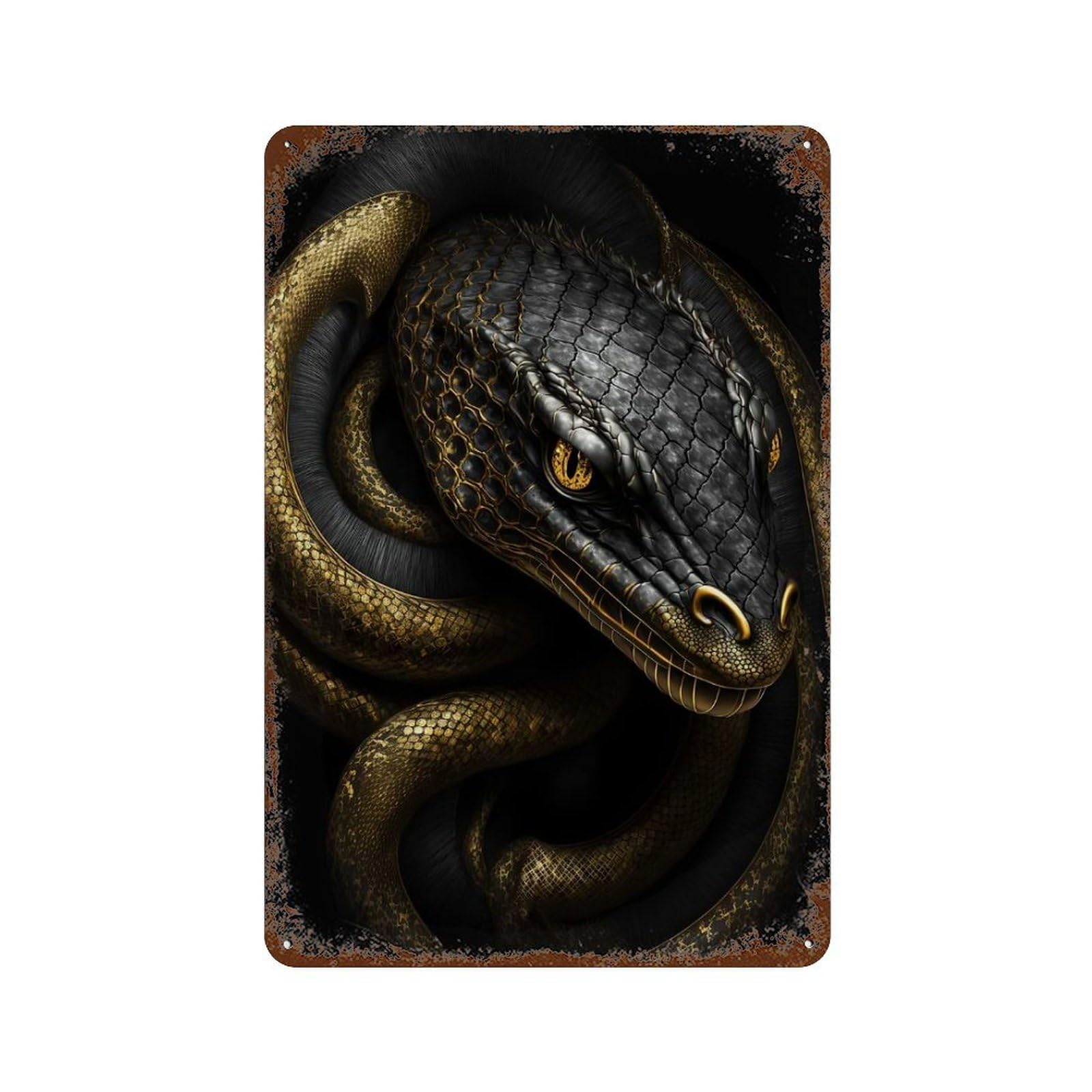 Black And Gold Snake Distressed Metal Wall Sign 11.8"x7.9", Rustic Home Decor for Living Room, Hallway And Home Decor
