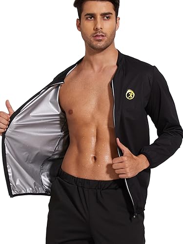 Miniatura 7 de NINGMI Traje de sauna para hombre, chaqueta de manga larga, camiseta de entrenamiento con cremallera para gimnasio, moldeador de cuerpo, entrenador