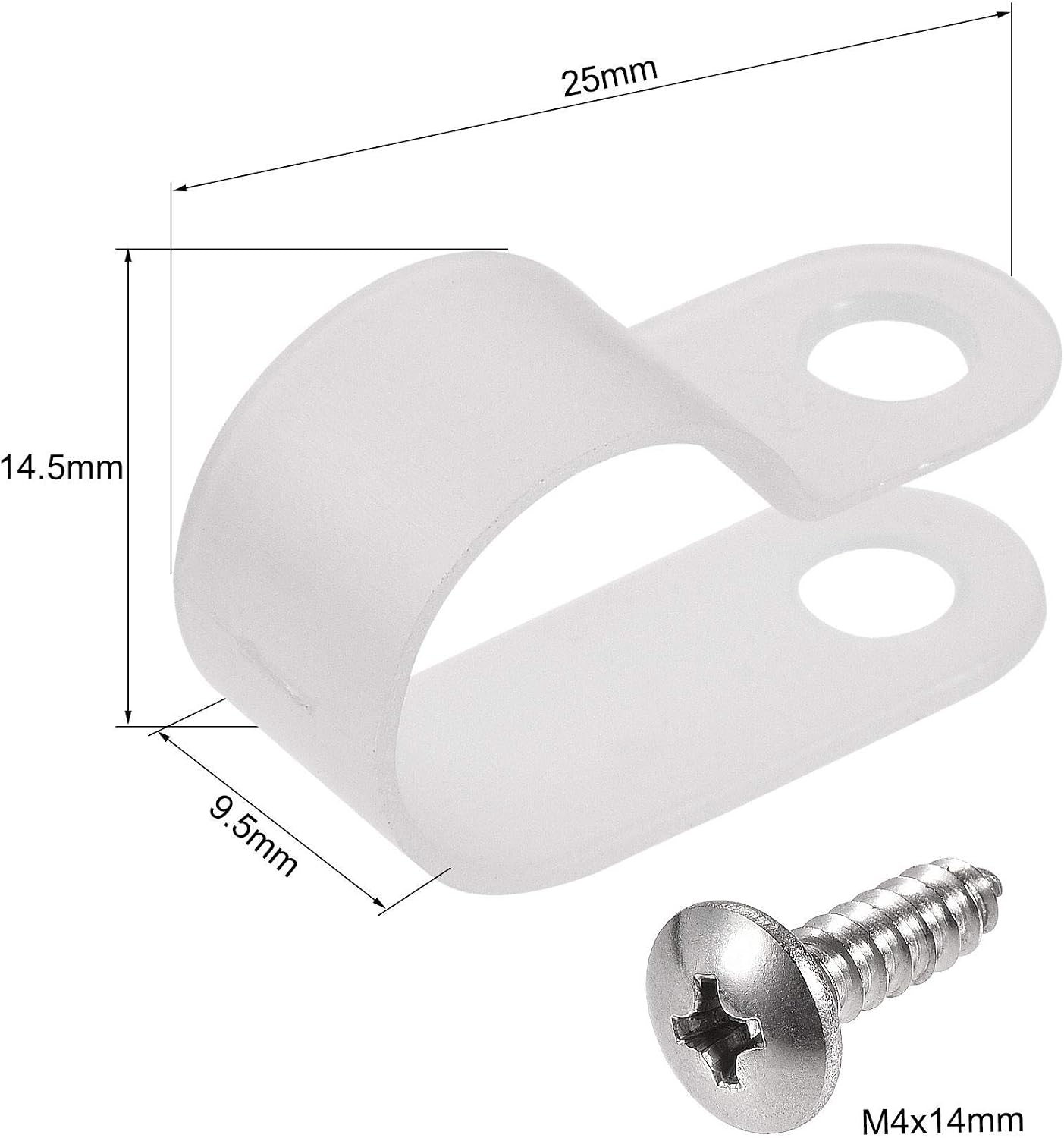 sourcing map 13.2mm Nylon R Type Cable Clip Wire Clamp with Screws White 50pcs - Image 3