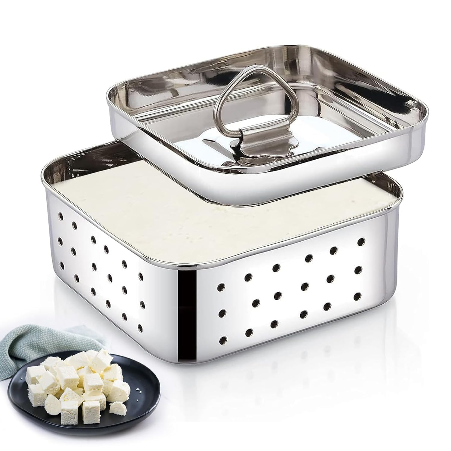 Stainless Steel Homemade Paneer & Tofu Maker Mould with Drainer Plate and Lid | Square Paneer Sprout Maker - 750 ML (Large, Easy to Clean)-image-26