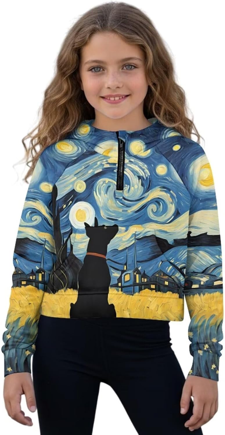 Kids Girls Sweatshirt Half Zip up Hoodies Long Sleeve Cropped Hoodie Sweatshirts with Pocket for School, Parties