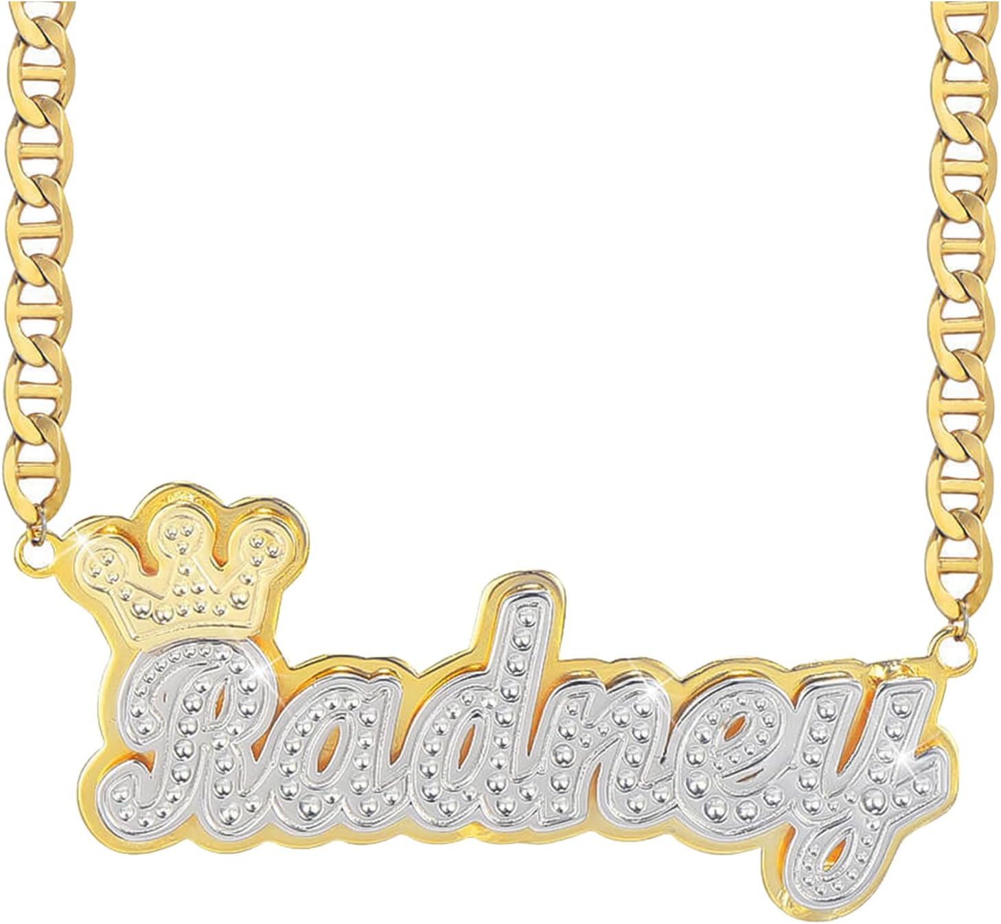 Name Necklace Personalized Two Tone Gold-Plated Name Plate Necklaces Custom Name Necklace Jewelry Gift for Women