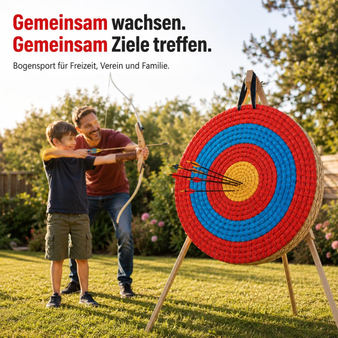Stronghold Strohzielscheibe - 50x50x5cm + Ständer | Ständer im Set Zielscheibe Bogenschießen für Kinder und Erwachsene Bogensport Schießscheibe für Pfeil und Bogen