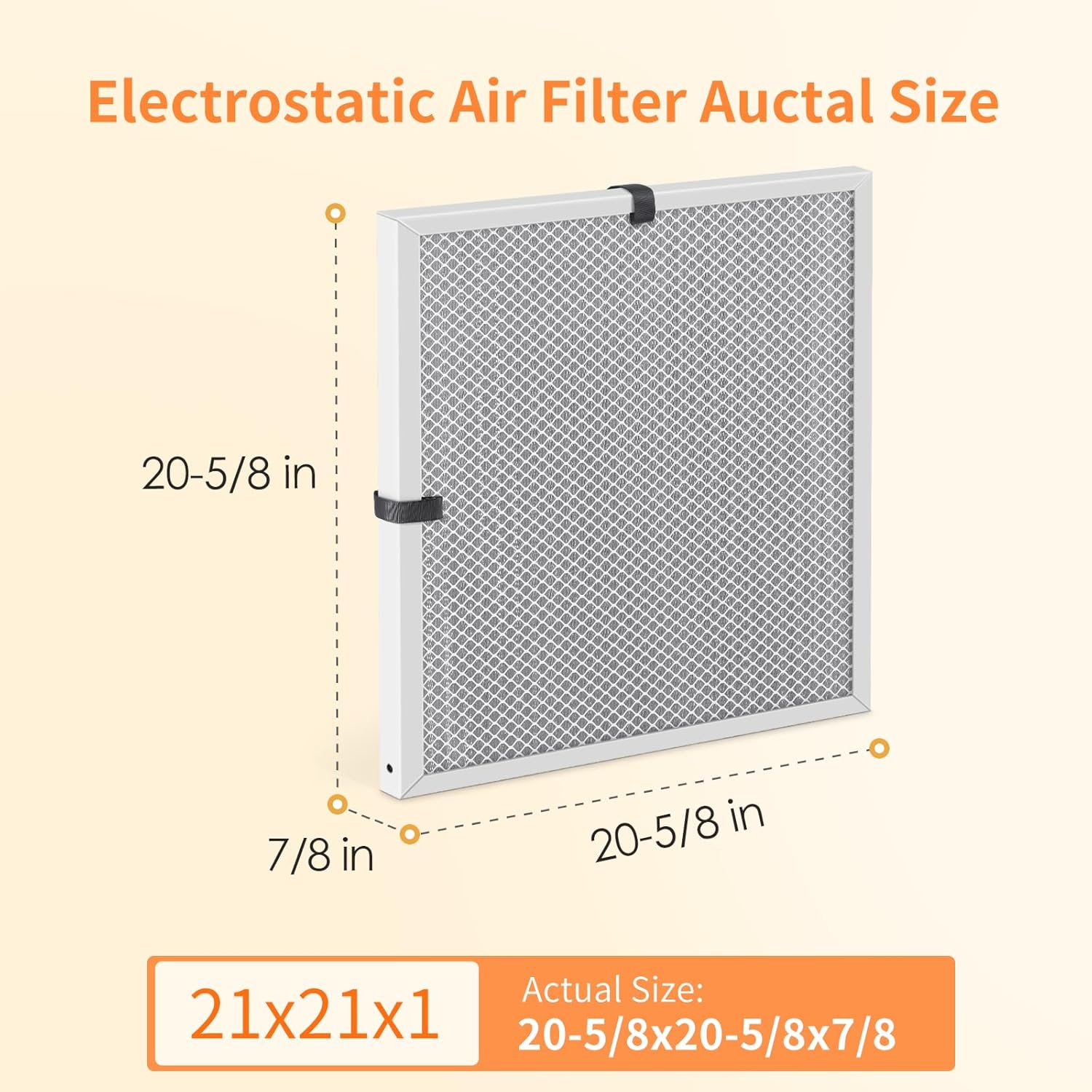 2-Pack 21x21x1 MERV 8 Reusable & Washable Electrostatic Air Filters - Long-Lasting Filter for HVAC Furnace & Air Conditioner Units, Actual Size: 20-5/8” x 20-5/8” x 7/8”