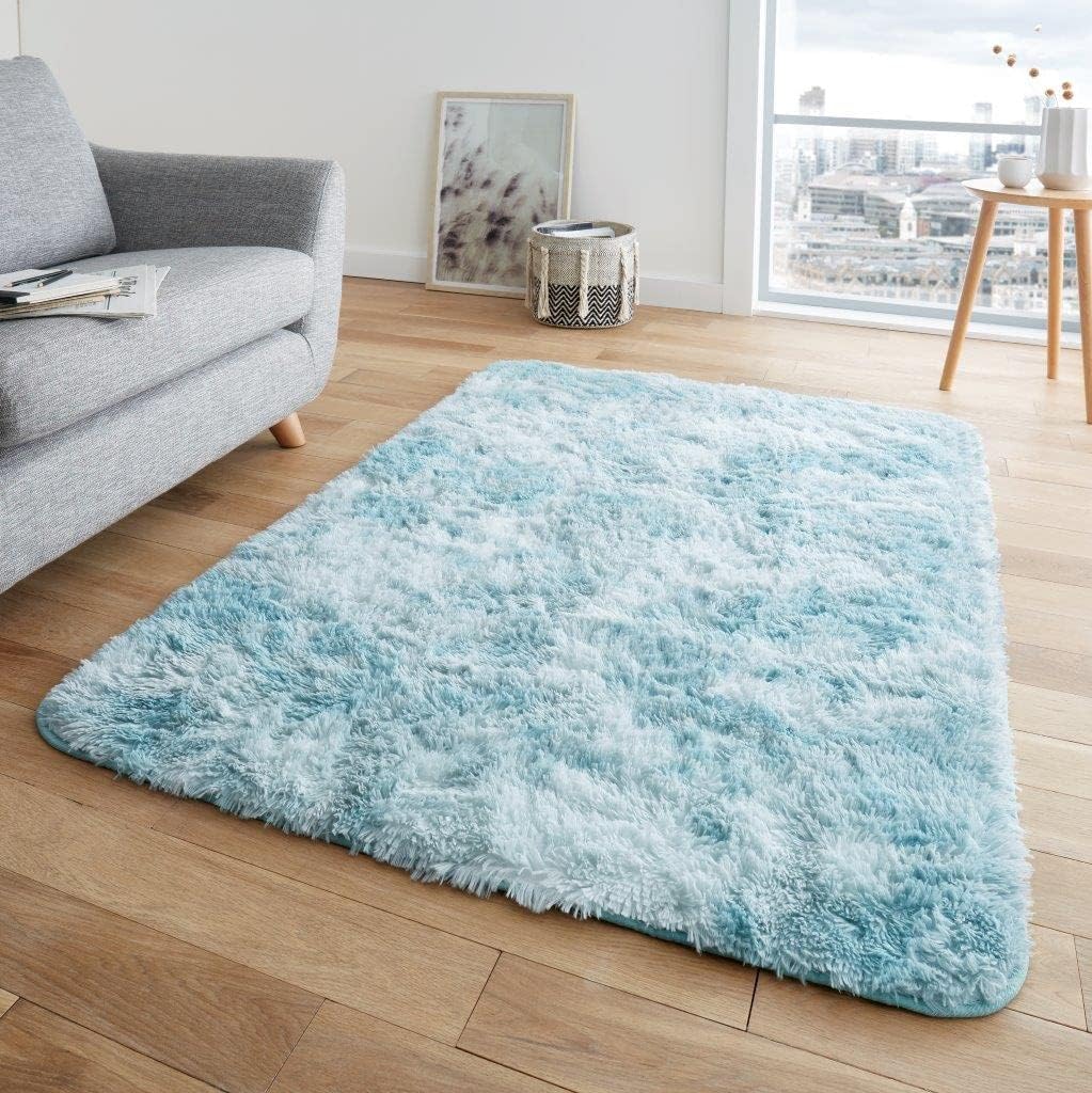 LIZZIE JACOBS New Marble Pattern Hug & Snug Super Soft Rugs Living Room Bed Room Lounge Hallway Office Long Thick Pile Non Slip Large Shaggy Luxury Rugs Cosy Carpets (Duck Egg, 160x230 cm)