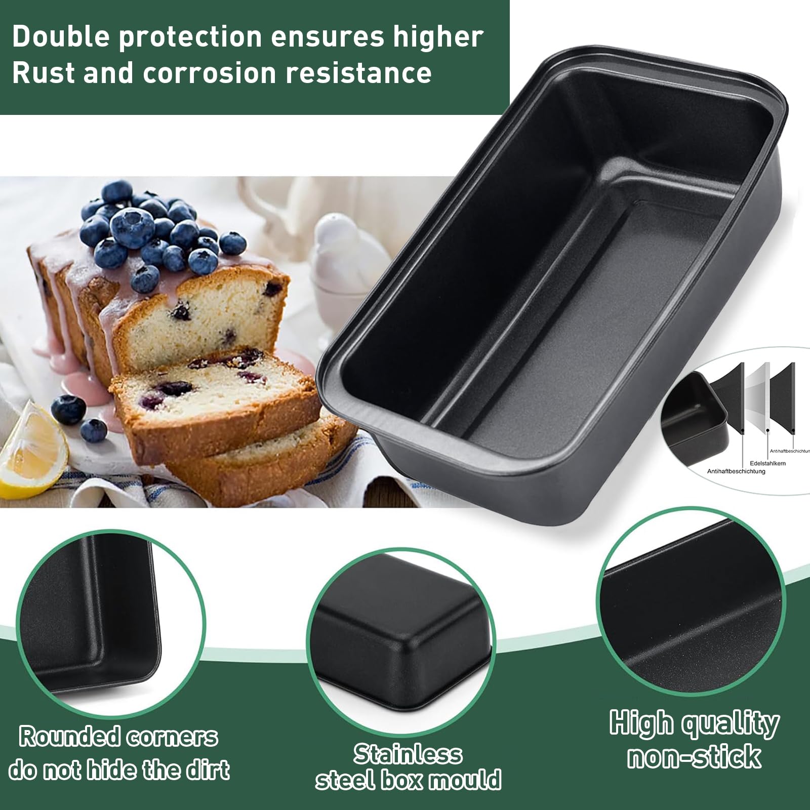 HERKINDNESS Moule Pain De Mie, 2 Pièces Moule A Pain, Acier
