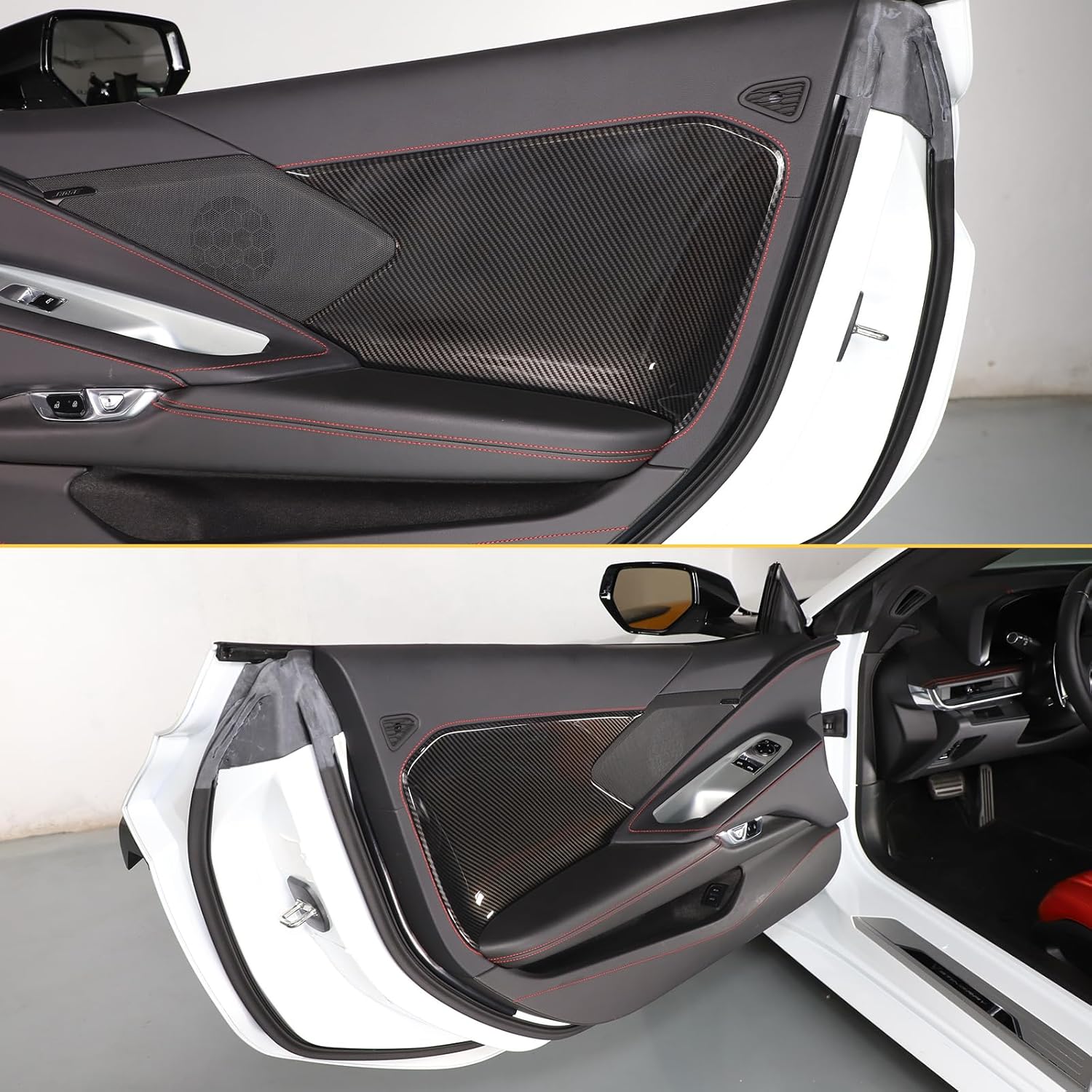 Car Interior Side Door Panel Trim Cover Compatible with Corvette C8 Stingray 2020 2021 2022 2023, Inner Side Door Panel Strip Cover Trim Decoration Accessories (Carbon Fiber Pattern)