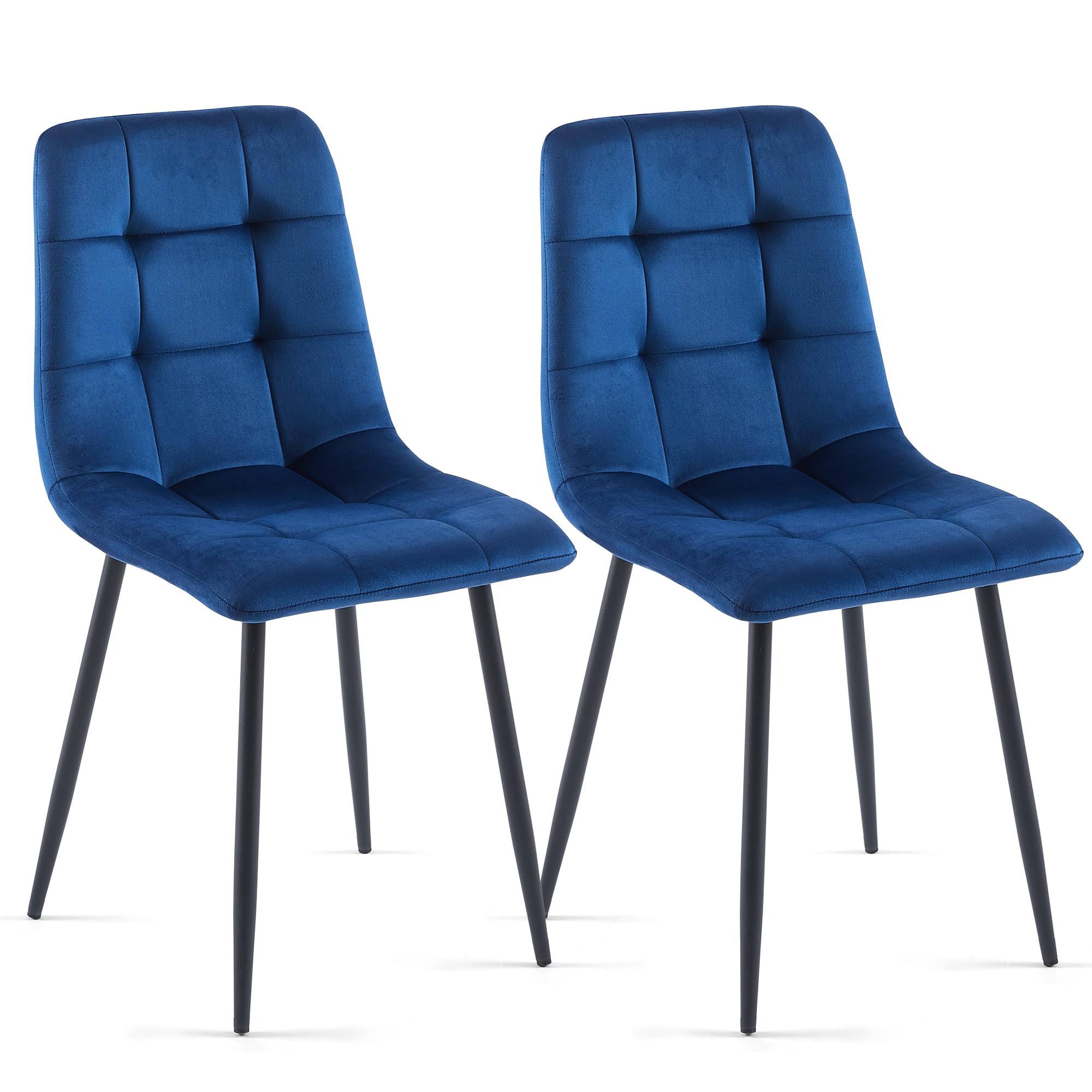 NORDICANA Navy Blue Velvet Dinner Chairs Set of 2, Modern Armless Biscuit Tufted Dining Side Chairs with Metal Legs for Kitchen Living Room Vanity