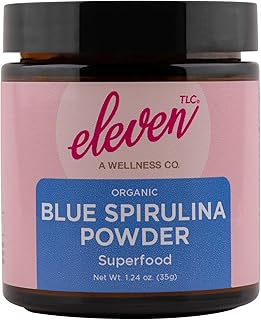 Eleven TLC, Organic Blue Spirulina Powder, Flavorless, Superfood, Vitamins + Minerals, Espirulina Azul en Polvo, Plant Protein, Non-GMO, Non Messy Glass Jar, 1.24 Ounce 35 Servings