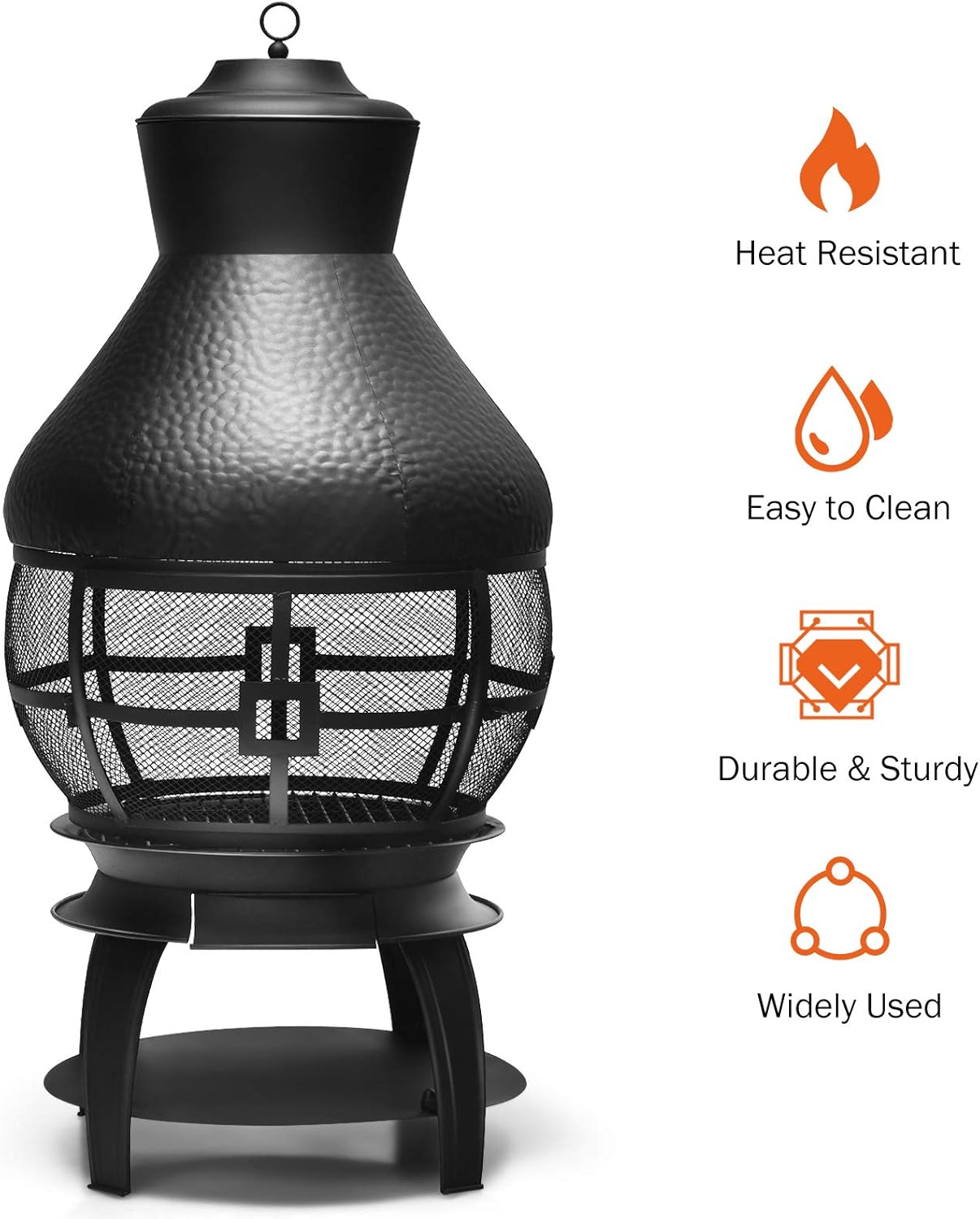 Giantex Wood Burning Chiminea, Heavy Duty Fireplace Wooden Chiminea Fire Pit with 2-Piece Log Grate, Premium Rain Cap & Fire Poker, 360°Fire Retardant Mesh Cover, Ideal for Garden, Patio, Backyard : Patio, Lawn & Garden