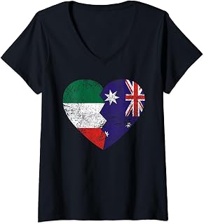 Womens Australian Italian Flags Heart | Italy Australia Roots V-Neck T-Shirt