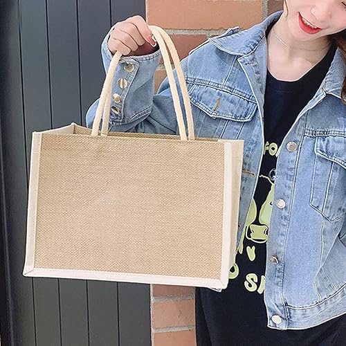 Vista 34 de Bolsas pequeñas reutilizables de yute natural para regalo de Navidad con asas de algodón, bolsas de mano para bodas, damas de honor, bolsa