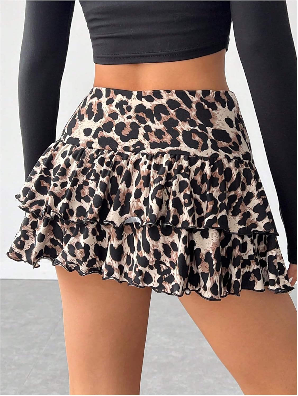 Verdusa Women's Y2K Leopard Skirt Summer Club Tiered Layered Streetwear Mini Ruffle Skirt - Image 2