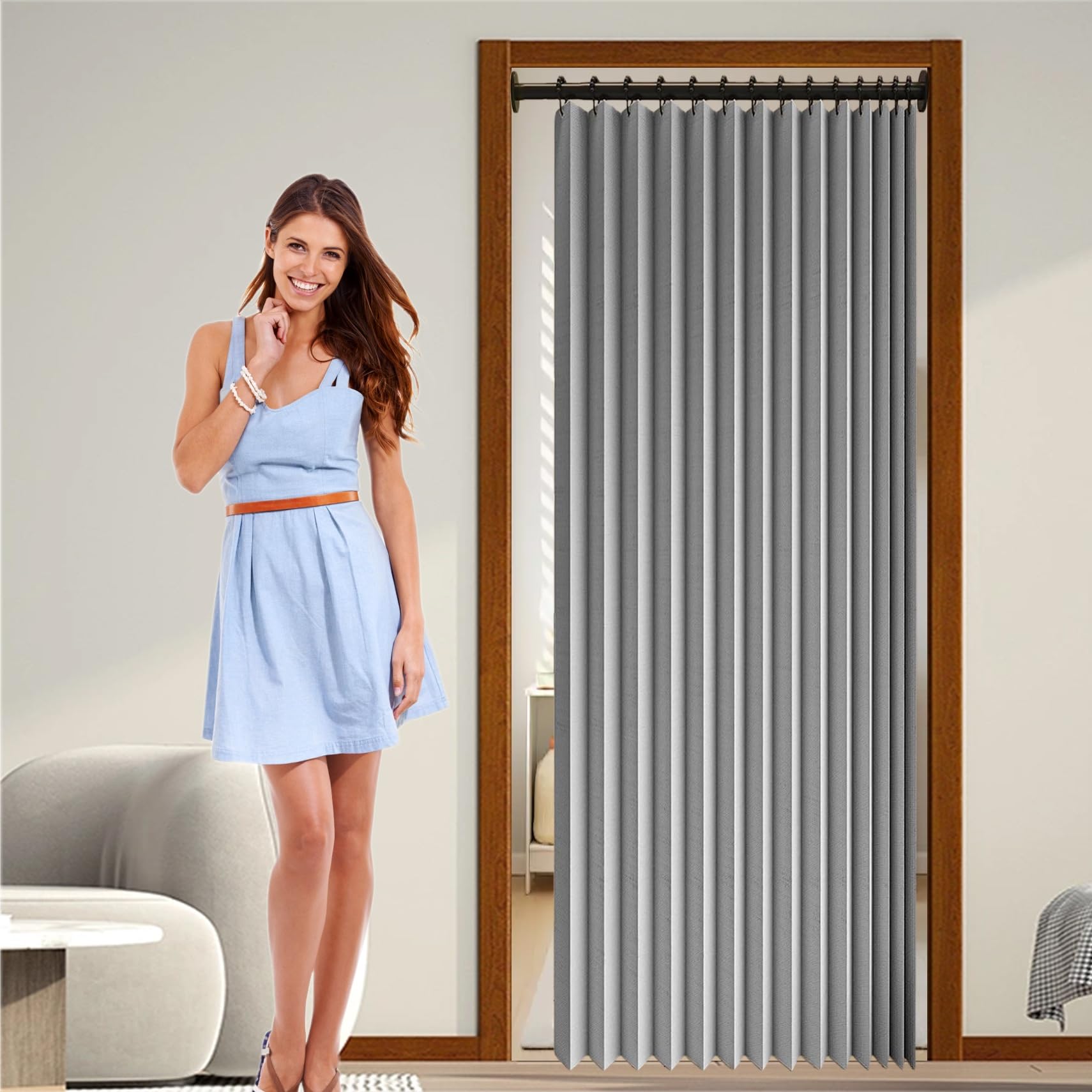 Rideau de porte occultant anti froid et chaleur 110x135 cm pliable pour maison