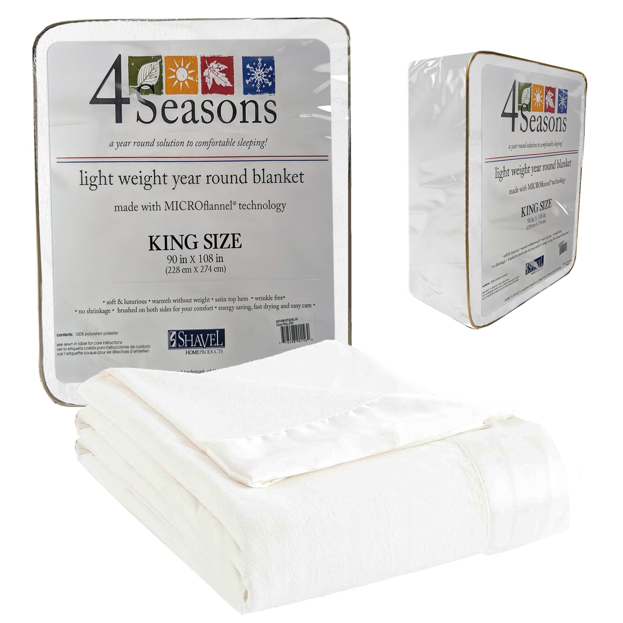 Thermee Micro Flannel King-Size All Seasons Lightweight Sheet Blanket, Machine Wash & Dry, No Pilling, 108Lx90W, Snow
