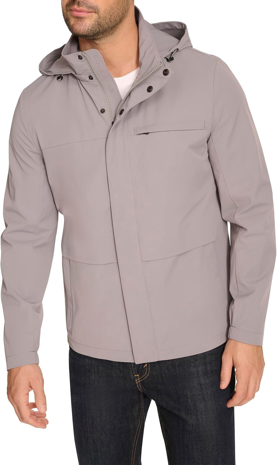 Cole Haan mens Long Sleeve Hooded Rain Parka