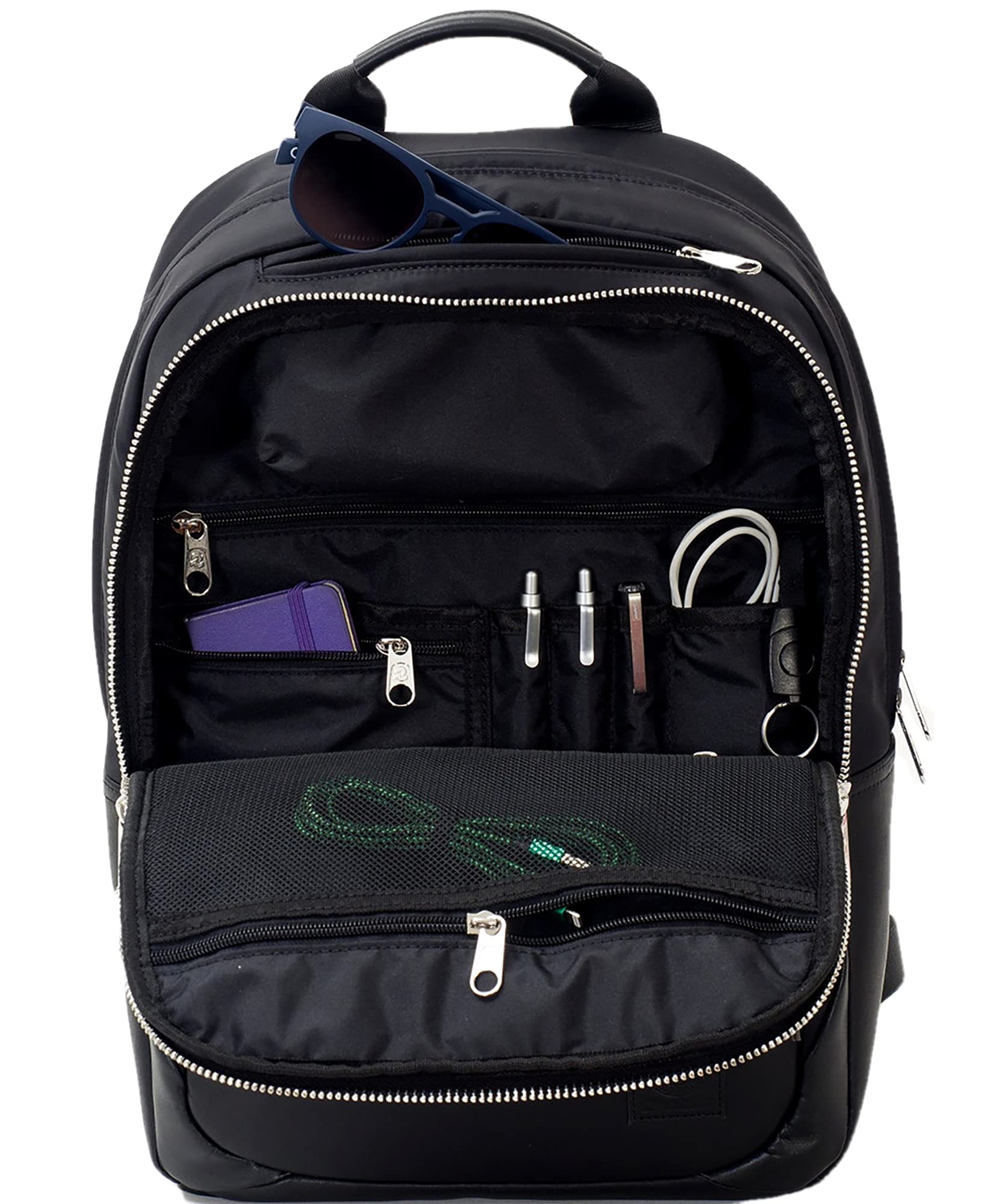 Invicta Zaino Ufficio Lavoro Biz M, Nero, Zaino In Pelle con Tasca Porta PC Portatile/Tablet e USB Plug, Tasche Multifunzione e Tasca con Organizer, Ufficio, Vaggio e Lavoro, Unisex