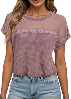 Camisetas para mujer, cuello redondo, estampado de diente de león, manga corta, casual, básica, holgada, cuello redondo, manga corta, ligeras, color sólido, para mujer