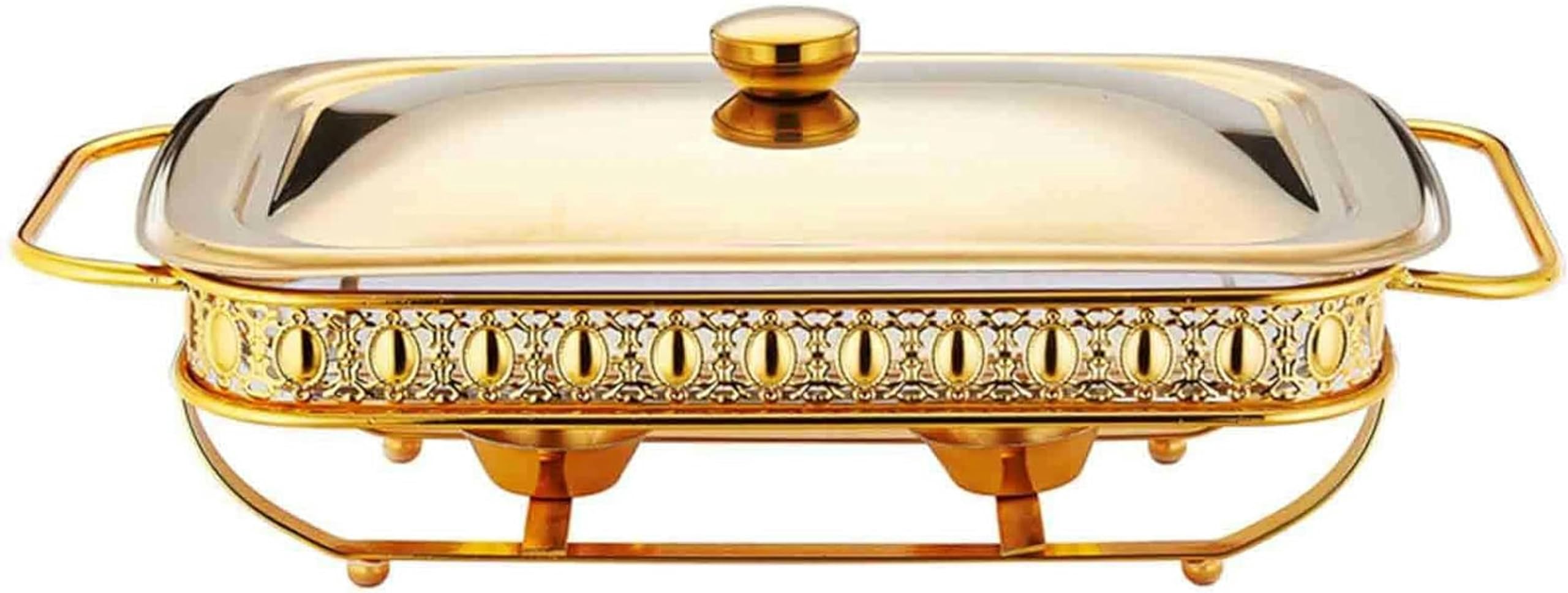 CWCQGH Steel Catering Food Warmers, with Glass lid lid Holder, Chafing Dish Buffet Set, Chafing Dishes Stainless, for Parties buffets Outdoor,Gold-2.0L