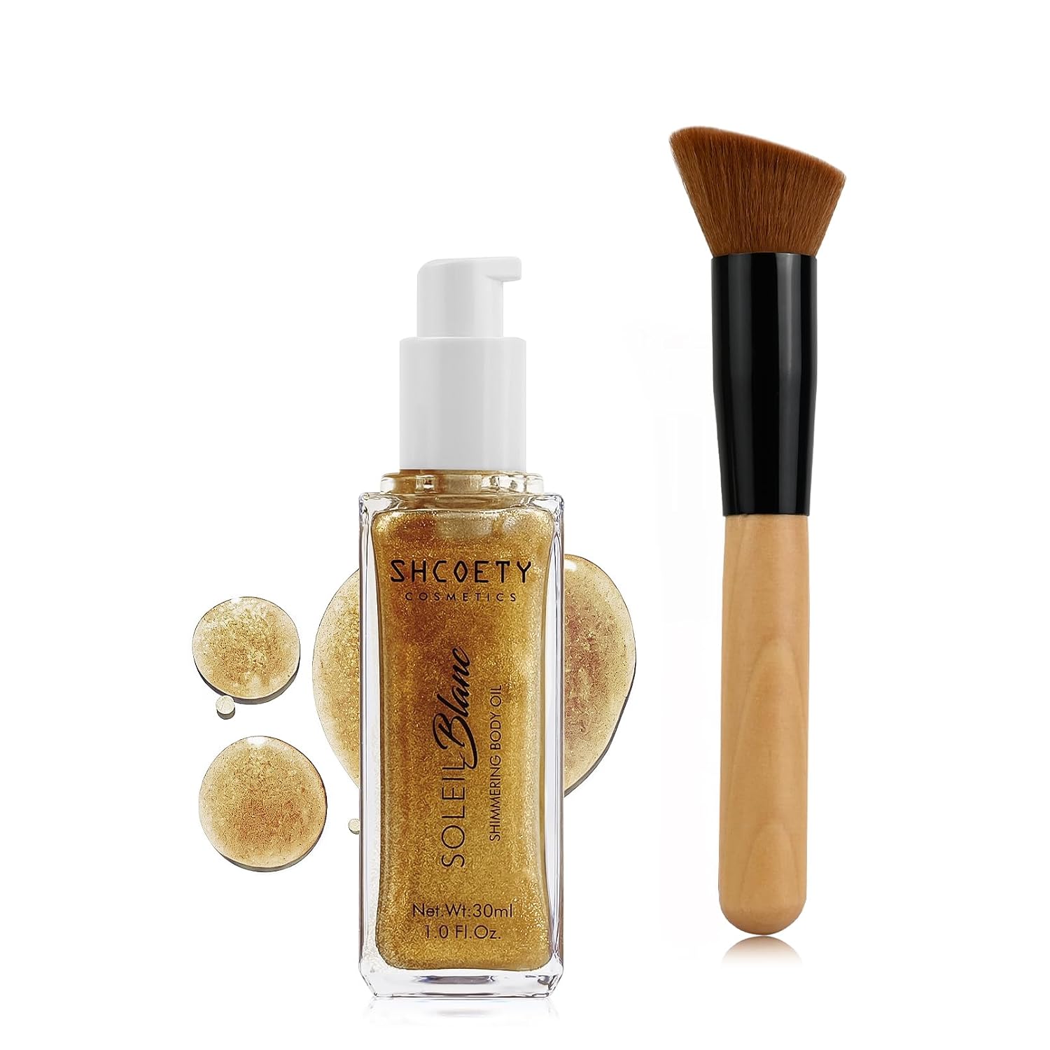 Body Shimmer Oil with Vitamin E, Glow Body Oil with Brush, Champagne Gold
