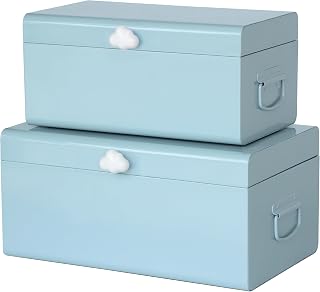 Vixdonos Large Decorative Box Set of 2 Metal Keepsake Trunk with Cloud-shaped Decorative Clasp for Reception,Wedding,Baby & Bridal Shower,17.3X10.6X8.3 Inches