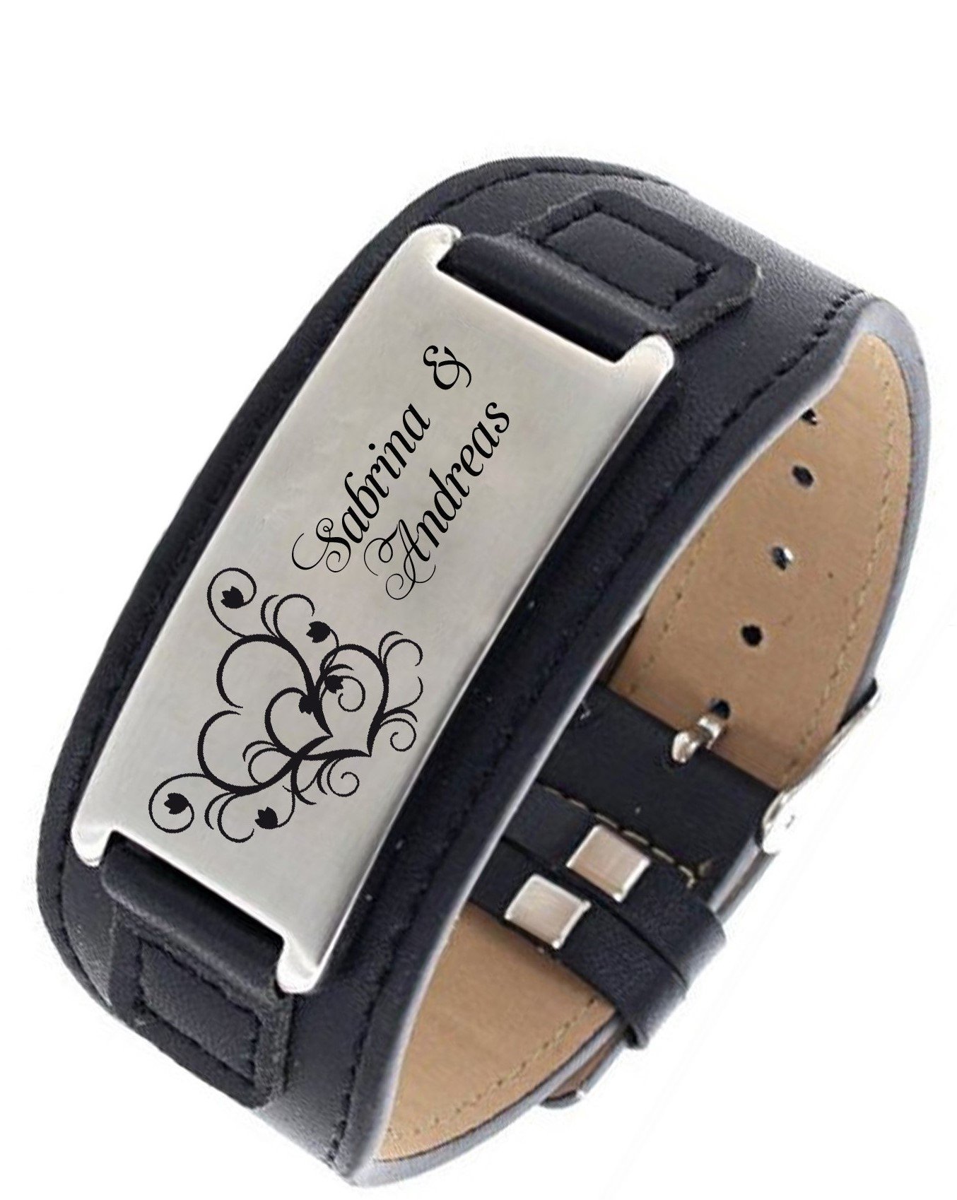 ID Leder Partnerarmbänder mit Edelstahlplatte mit Gravur nach Wunsch Zwei Farben schwarz/braun