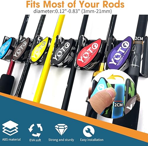 Miniatura 3 de YOTO Soportes verticales para cañas de pescar, 2 unidades, soporte para cañas de pescar montado en la pared con 2 bolas fijas de caña de pescar