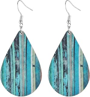 Emibele Wood Earrings for Women, Colorful Geometric Drop Dangle Earring, Handmade Lightweight Wooden Vintage Earring Boho Jewelry Gifts for Party & Dating