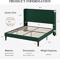 Vista 79 de SHA CERLIN Base de cama de terciopelo tamaño King con cabecera capitoné de canal vertical, plataforma tapizada con listones de madera, no necesita