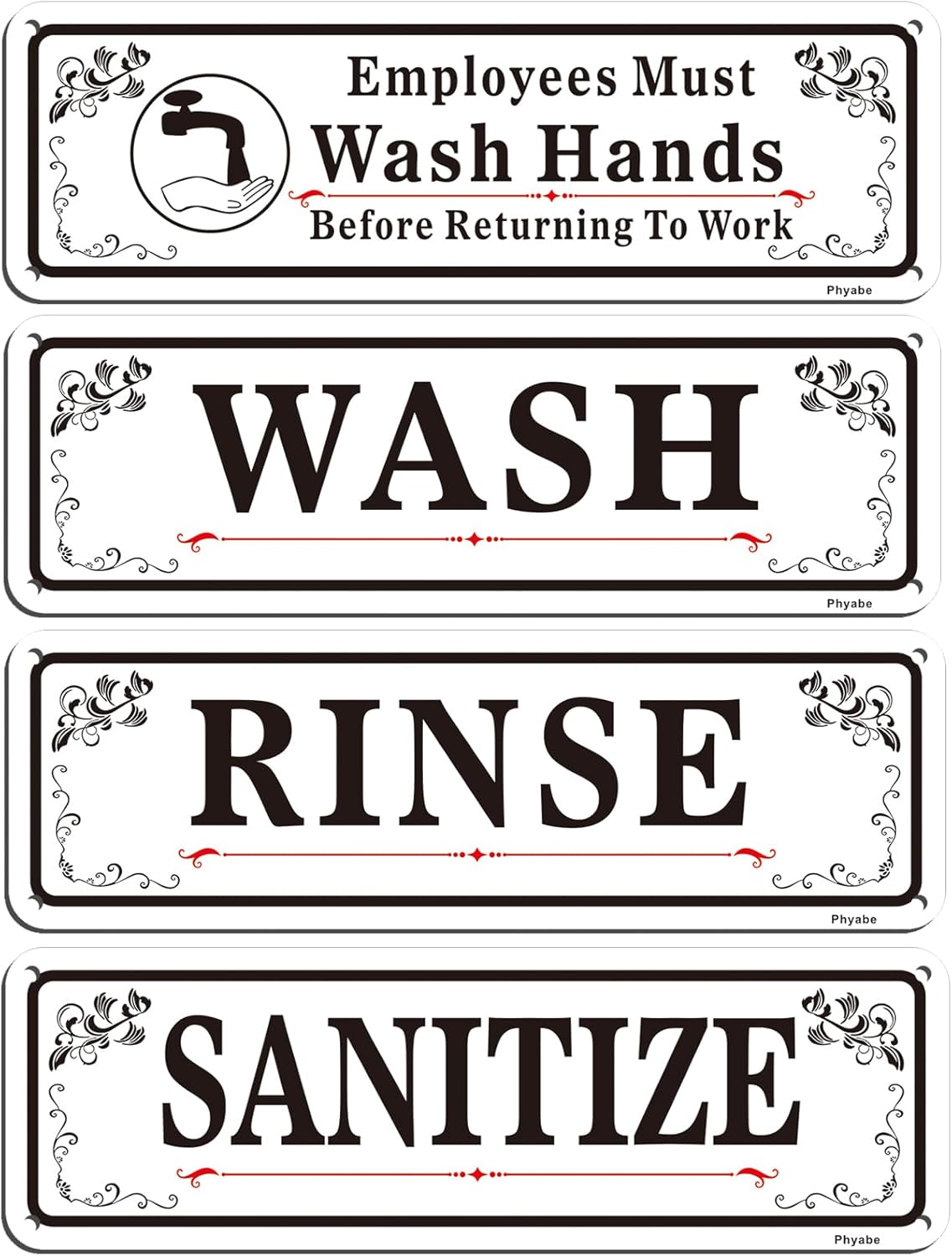 Wash Rinse Sanitize Sink Sign, Employees Must Wash Hands Before Returning To Work, 10“ x 3″Thick Acrylic Self-Adhesive Sign, Ideal for Restaurants, Bars, Hotels – White