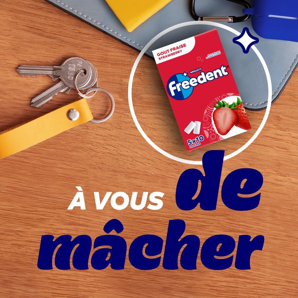 FREEDENT Chewing Gum Sans Sucre Goût Fraise 5 Paquets 70g