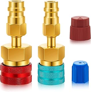R1234YF Quick Couplers Kit, R1234YF to R134A Conversion Kit, Blue and Red High Low Side R1234YF Adapters Hose Fitting Connectors for R1234YF Car Air Conditioning System Evacuation Recharging