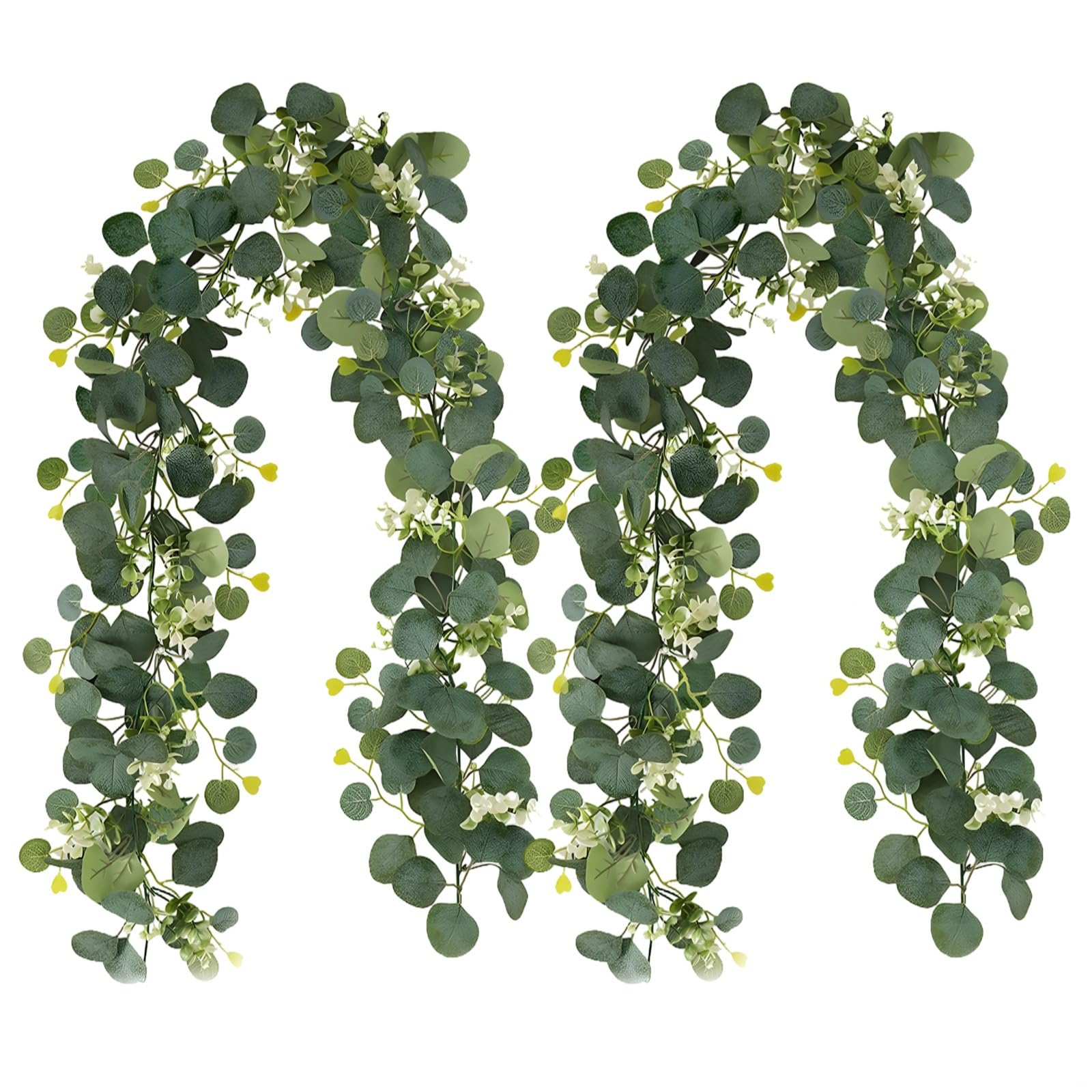 Eukalyptus-Girlande mit weißen Rosen, 1,8 m, Blumenranken für Dekoration, künstliches Rosengrün, 4 Stück