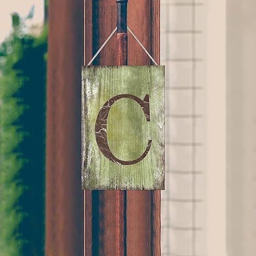 Vista 275 de Letrero colgante de madera con letra J, letrero de madera para decoración del hogar, 26 letras del alfabeto de metal, placa de madera, decoración