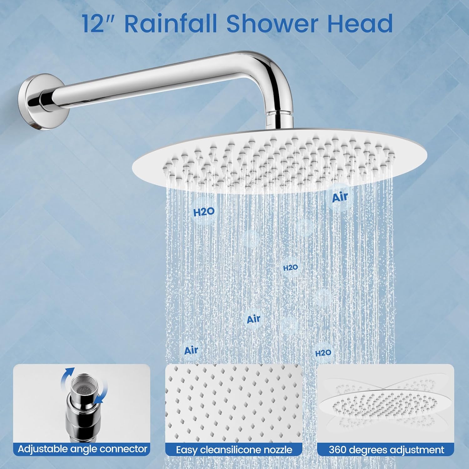Airuida Shower Fixtures 2 Functions Shower Faucet Set Wall Mounted for Bathroom High Pressure Brass Handheld Shower with Rough-in Valve Round Rainfall 12 Inch Shower Head Chrome Polish