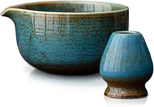 Matcha Set 2 Pieces, Matcha Ceramic Bowl 510 ml Chasen Holder Blue | Matcha Tea Set, Enamelled Bowl With Pourer, Matcha Whisk, Latte And Green Tea Accessories