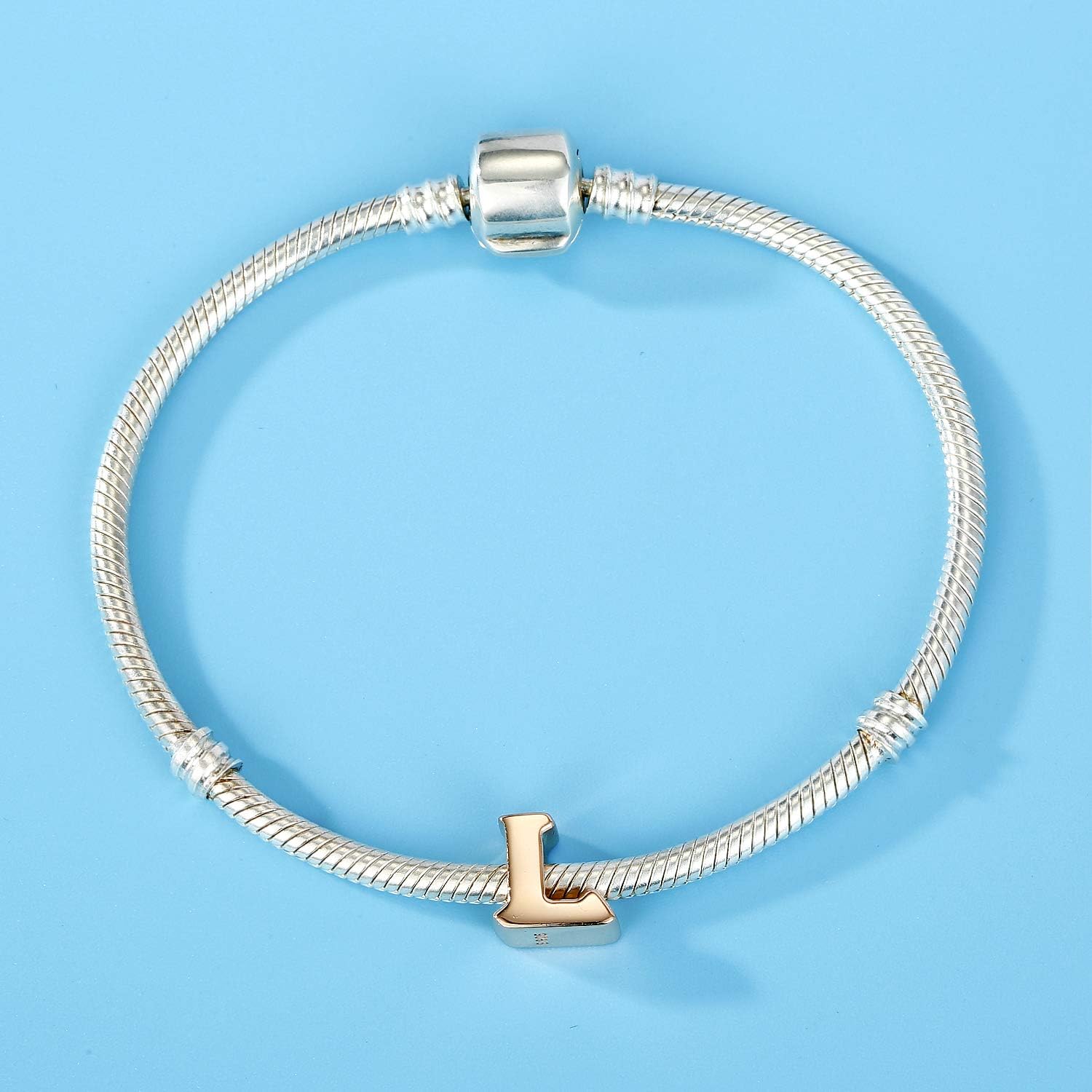 Alphabet Charms Initial A-Z Genuine 925 Sterling Silver Letter Beads Words Charms fits European Charms Bracelet for Mother Day Gfts (rose gold L) - Image 4
